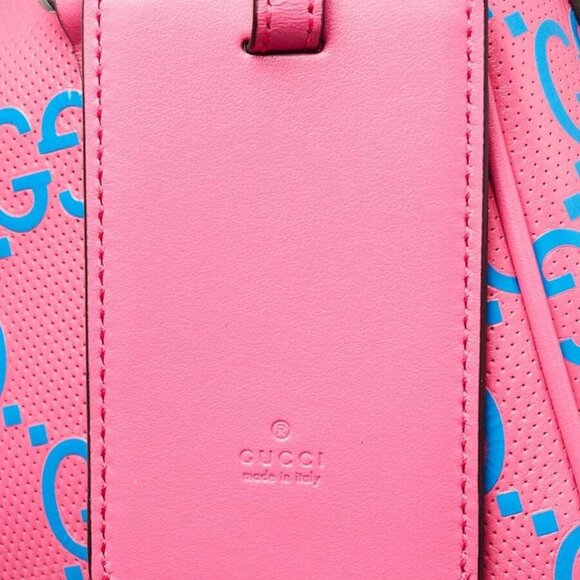 Gucci Pink/Blue GG Perforated Leather Shoulder Duffle Bag - Picture 6 of 12